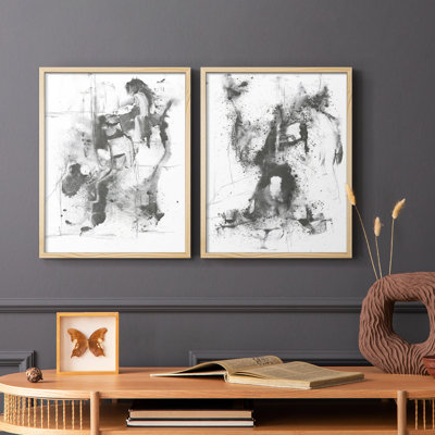 Graphite abstrait I-Premium, impression encadrée - prête à être accrochée - aucun clou requis - aucun clou requis
