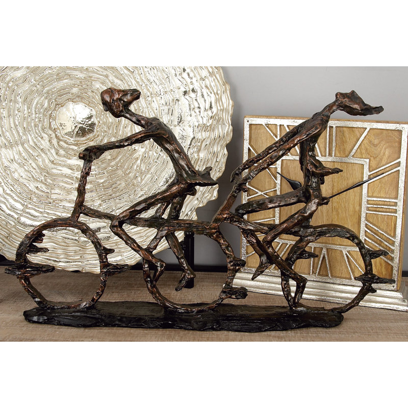 Levan Polystone Bicycling People Bronze Decorative Sculpture with Copper Texturing
