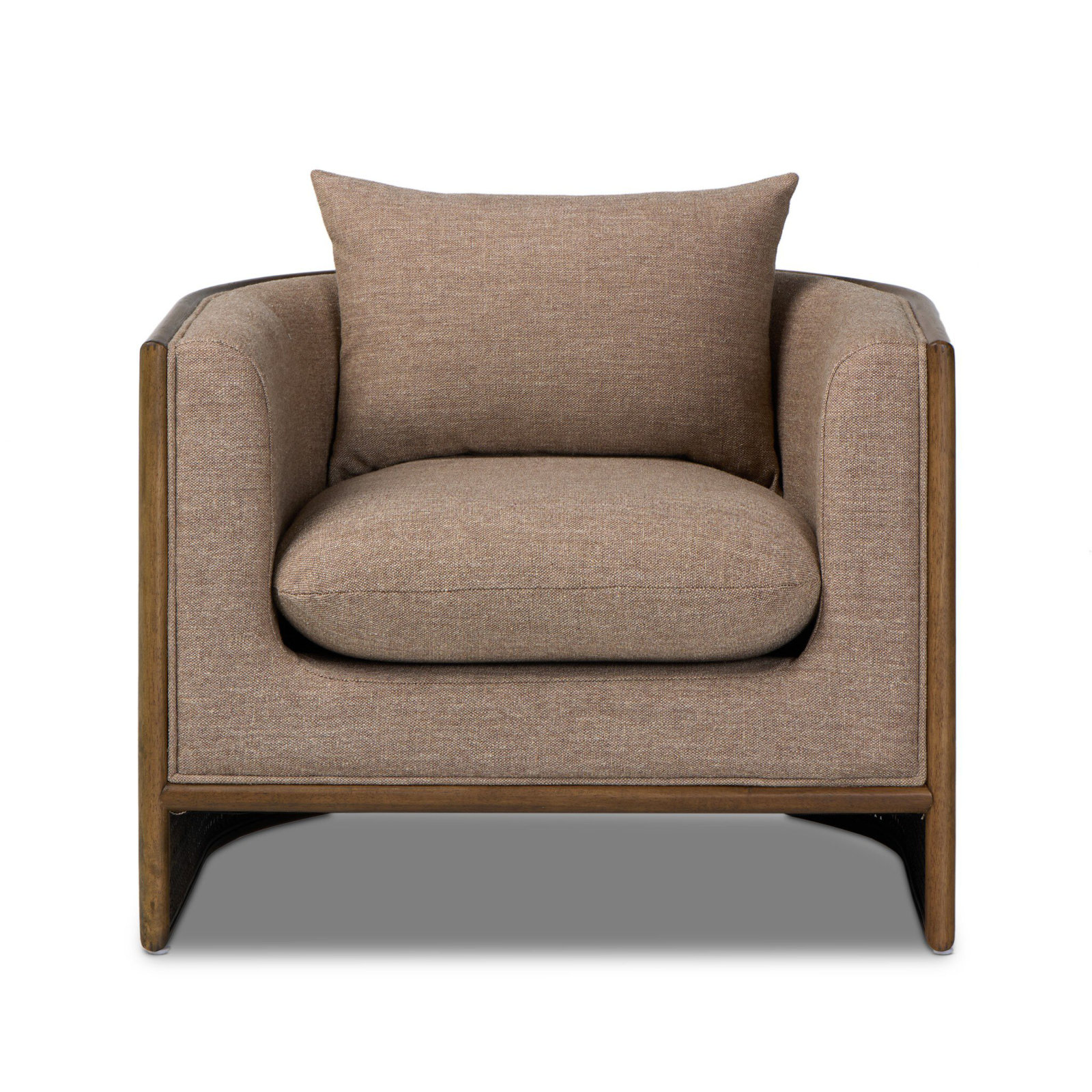 Isidor Upholstered Barrel Chair, Vintage Parawood, Alcala Fawn