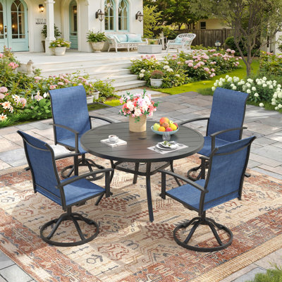 4-Person Outdoor Round Patio Dining Set With Swivel Chairs