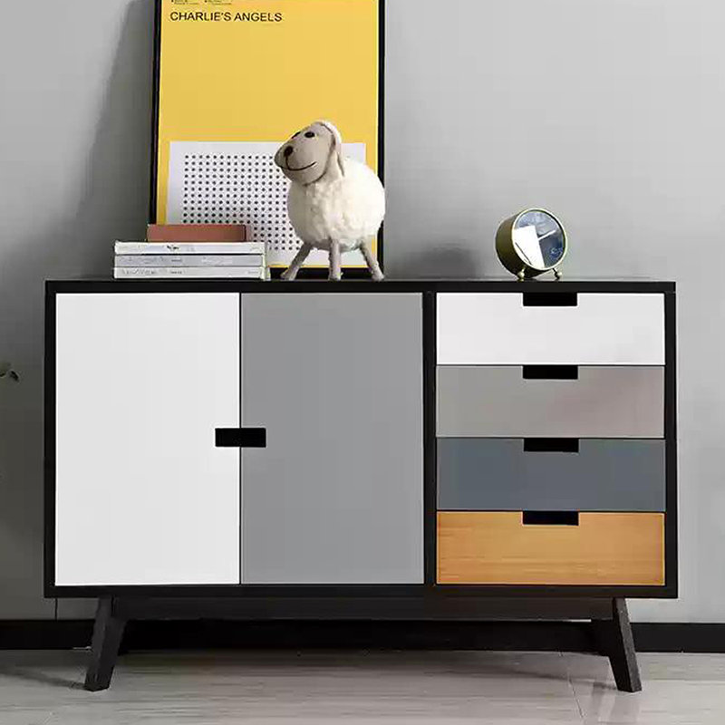 Simple solid wood locker against the wall, Black/White/Gray