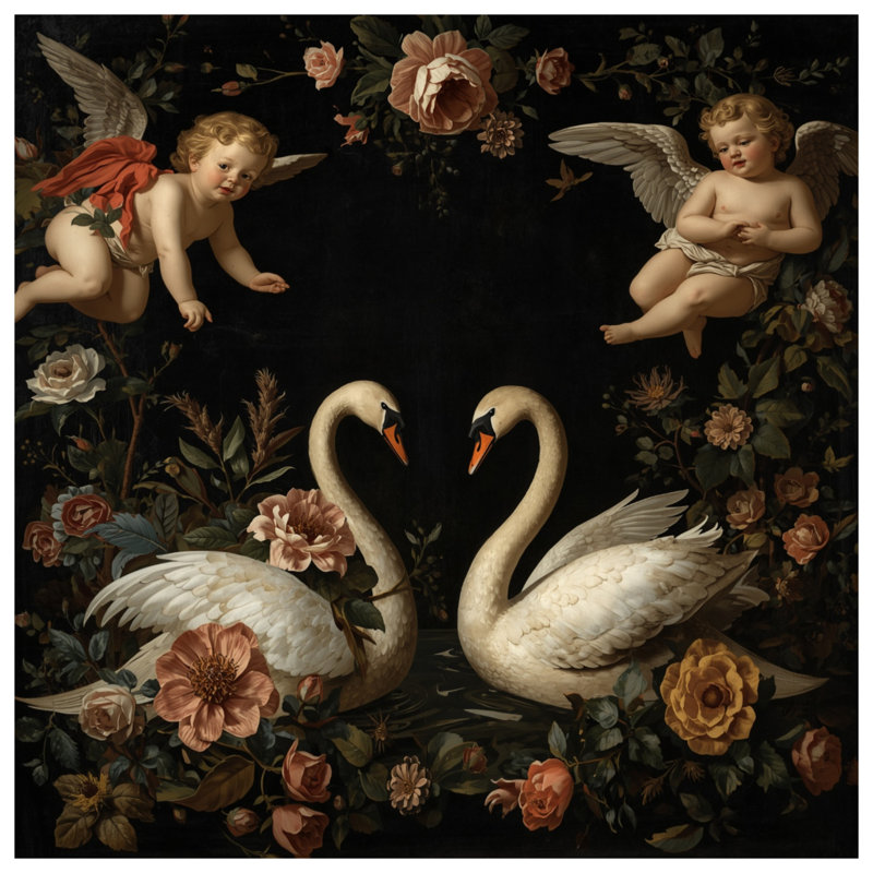 Cygnes avec chérubins housses de couette, Twin