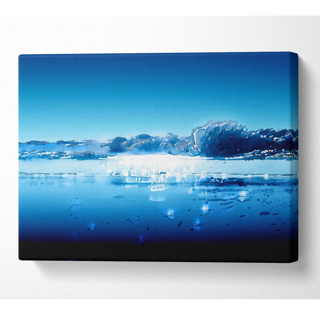 Funkelnde blaue Meereswelle Leinwand Aquarell