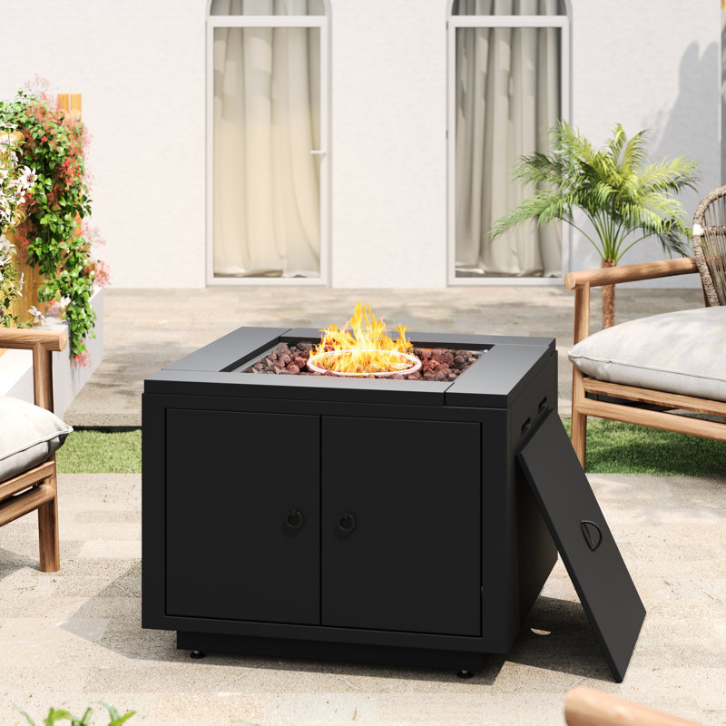 Foyer de table carré en acier de 30 pouces, noir 40000Btu pour les espaces de yoga en plein air, livré avec une housse de protection idéale pour les soirées fraîches galvanisées, assemblage requis