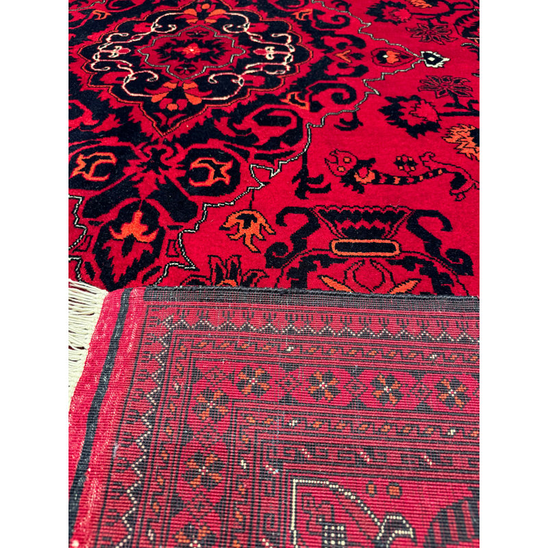 Tapis en laine et coton rouge noué à la main Original