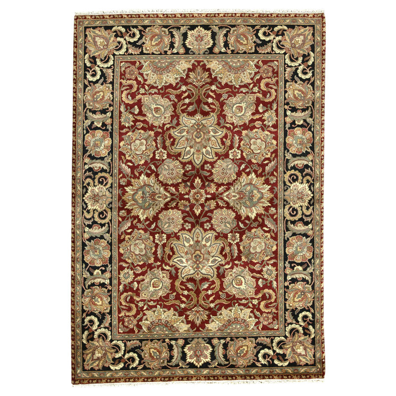 Tapis rouge et noir noué à la main de haute qualité