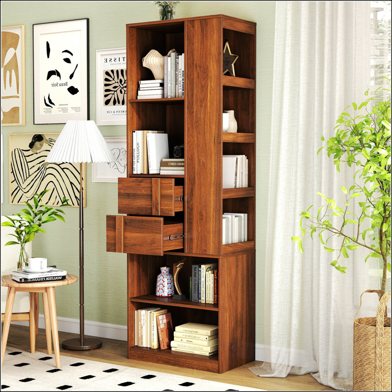 Grande armoire de rangement avec tiroirs et tablettes ouvertes, organisateur de bibliothèque autoportant pour salle de bain, chambre à coucher, salon