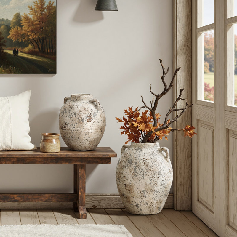 Vase rustique en terre cuite 12,4 pouces, H 15,55 po x l 12,4 po x P 12,4 po
