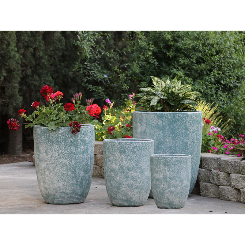 Grands pots coniques Milano - (Corail) Pots en grès, lot de 4 - Intérieur/Extérieur, Ensemble de 4, Corail rouille