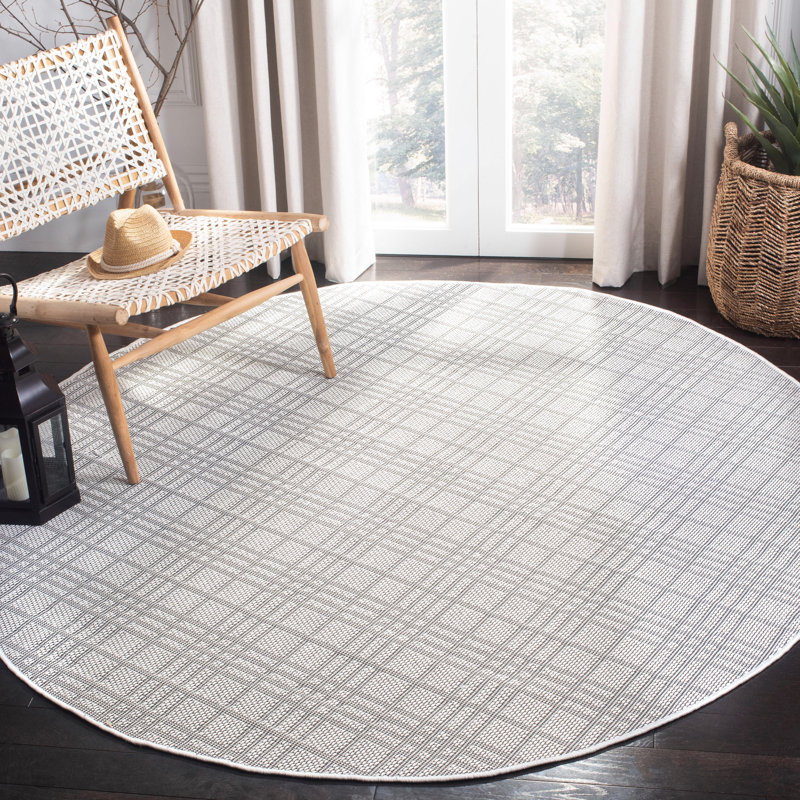 Abass Performance Machine Washable Plaid Indoor/Outdoor Area Rug, Round 5'3"