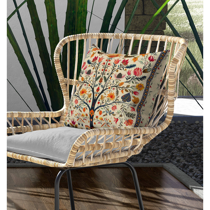 Coussin Indian Folk Art Tree, Beige, Carré 16 po