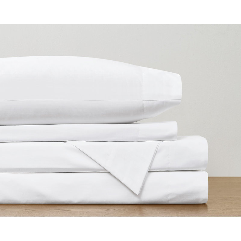 Frye Dusted Denim Cotton and Polyester Blend Sheet Set, Queen Sheet Set with 2 Pillowcases, White