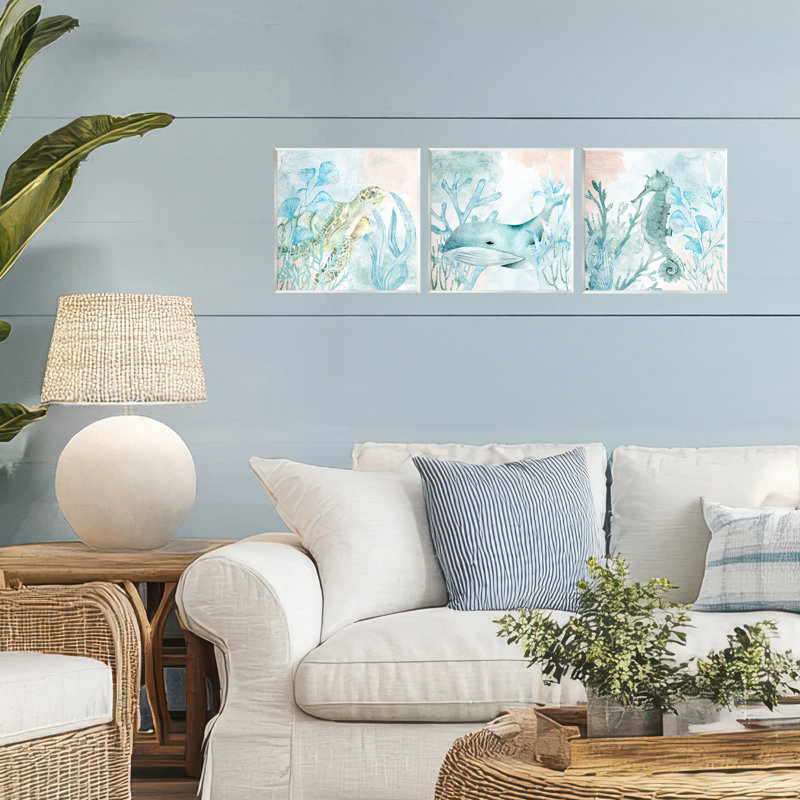 Ensemble de 3 plaques murales Aquatic Animals Sea Swim, design par Kim Allen