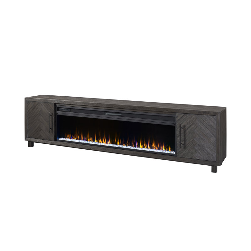 Console de foyer Oloughlin, rangement pour divertissement, meuble télé, entièrement assemblé, Gris