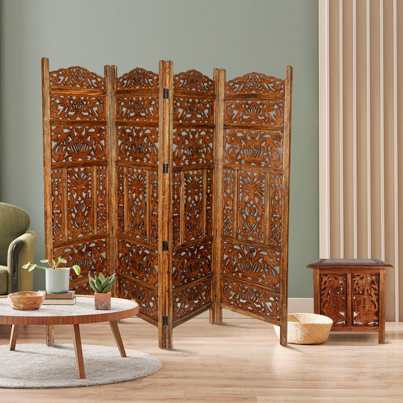 Broomsedge 200cm W x 180cm H 4 - Panel Folding Room Divider, Light Brown