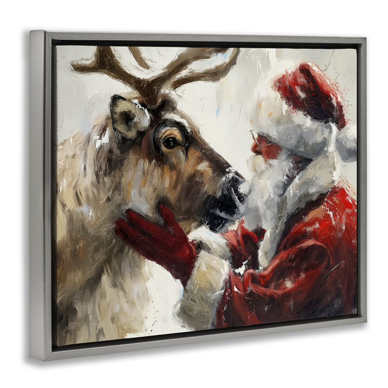 Cadre flottant traditionnel Père Noël et renne, design par Arlington Prints, H 17 po x l 21 po, Cadre flottant gris lustré