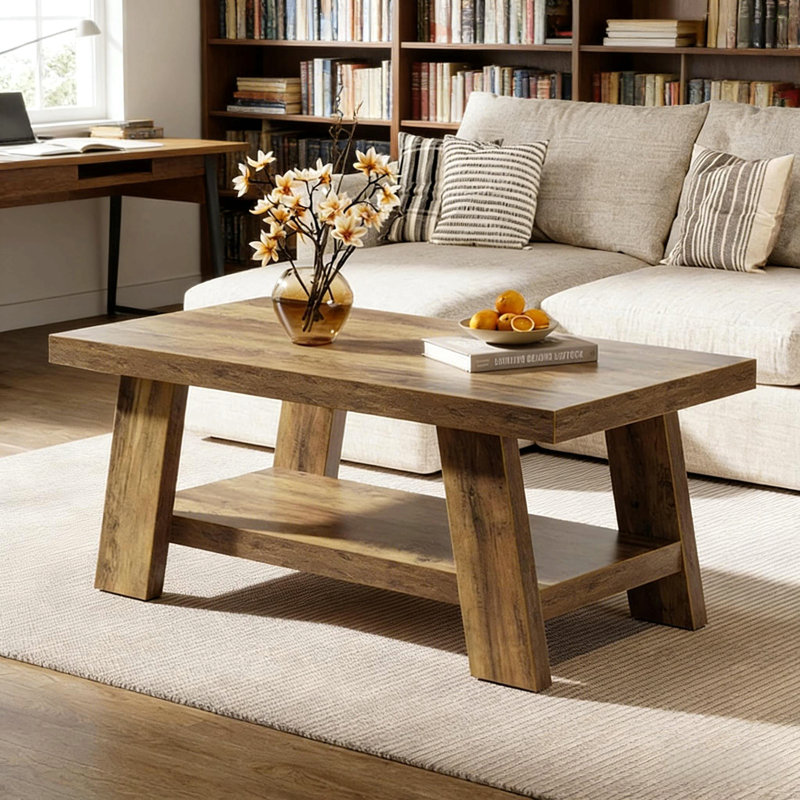 Rustic Tea Table,Spacious Coffee Table,2-Tier Center Table