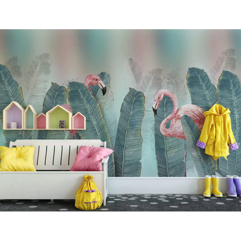 Papier peint amovible texturé Flamingo Banana Leaf, l 55 po x L 35 po