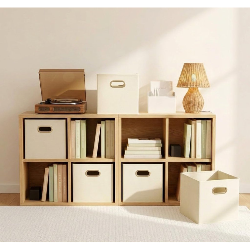 Ensemble de 6 boîtes de rangement pliables classiques en tissu, couleur crème, Crème