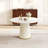 Modern Round Dining Table, Glossy Sintered Stone Top With Pleated PU Leather Iron Pedestal, Adjustable Feet For Dining Room & Negotiation Room-1246362887