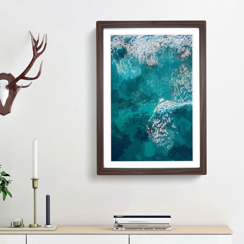 Surfer upon the Vast Ocean - Picture Frame Graphic Art Print, Walnut Framed, 65cm H x 48cm W x 2cm D