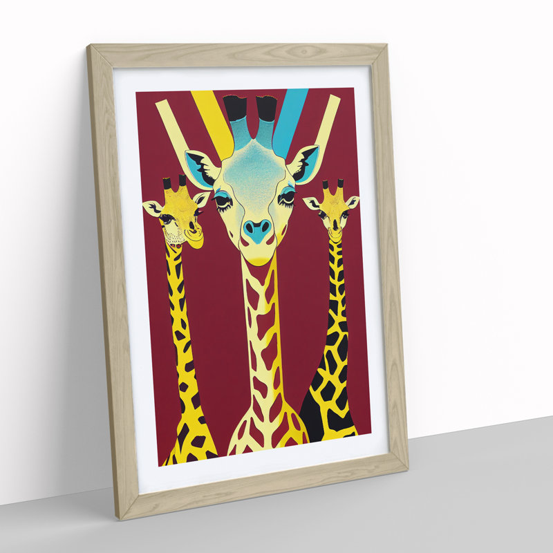 Three Giraffes - Framed Print, 46cm H x 34cm W x 2cm D, Oak