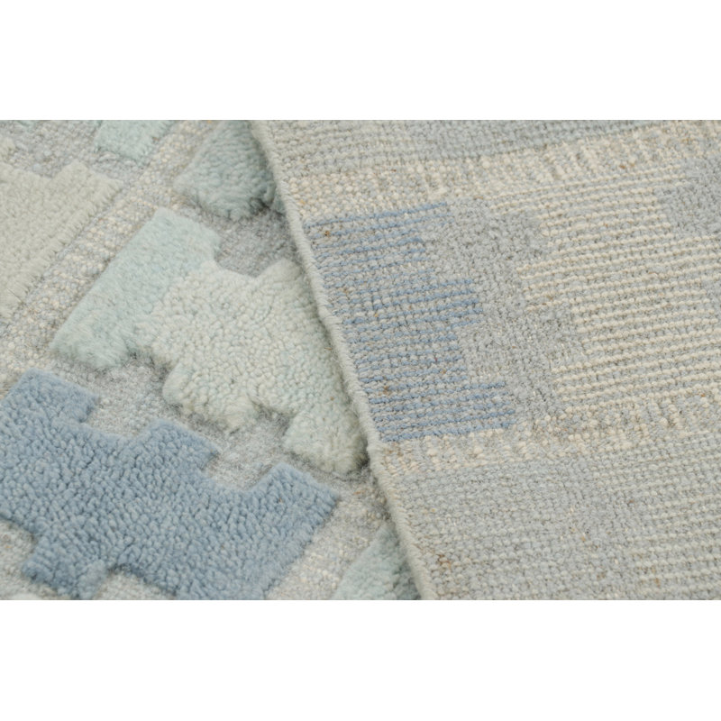 Rug & Kilim’S Scandinavian Style Rug In Blue, Cream & Gray Geometric Patterns