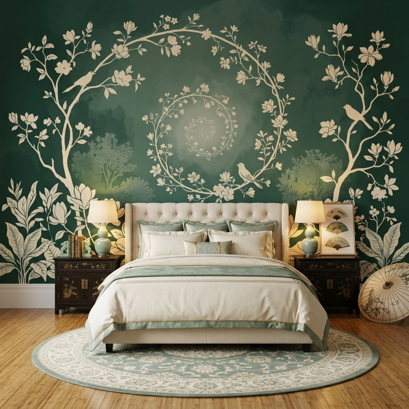 Papier peint couronne de fleurs à spirale Voody, 160 po x 108 po, Non tissé