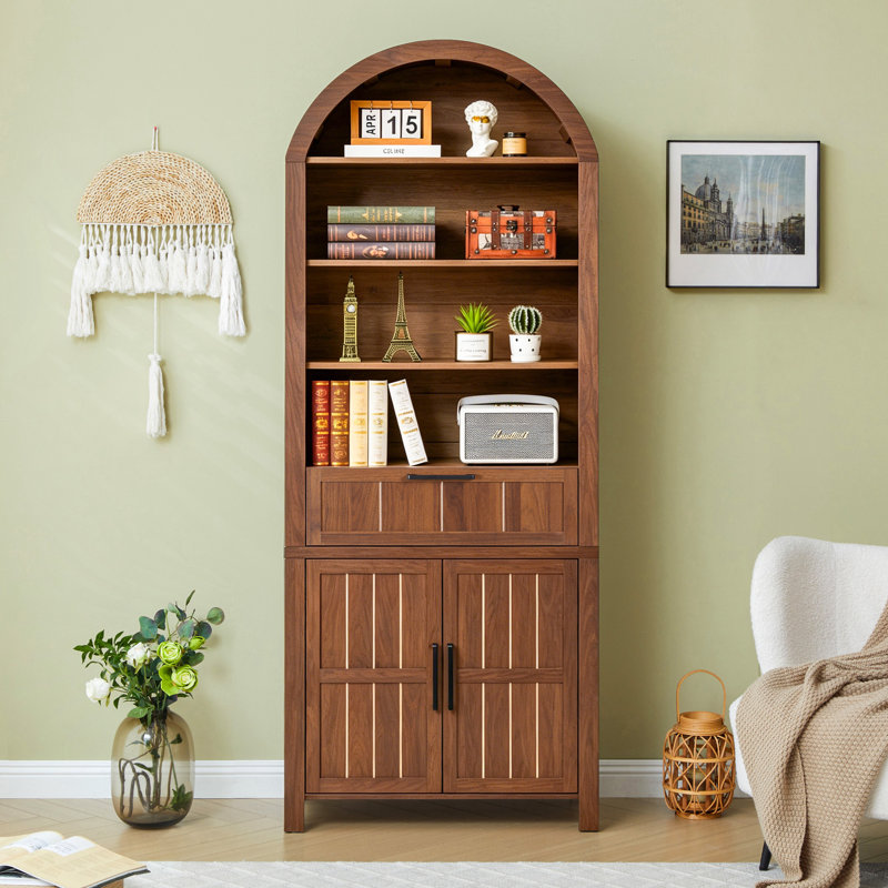 Aterlia 79.7" Arched Storage Bookcase, Brown