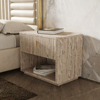 Table de chevet grise en travertine 32 po