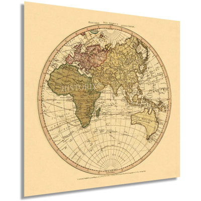 " Vintage 1786 Old World Eastern Hemisphere Map Poster "