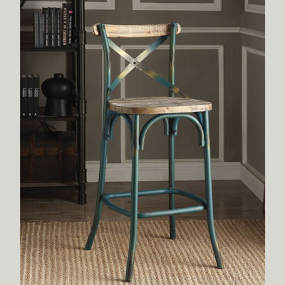 Modern Evolve Antique Oak Bar Chair – Wooden Seat, Metal X-Back Backrest, Splayed Legs, Sturdy Footrest, Armless Design for Living Rooms