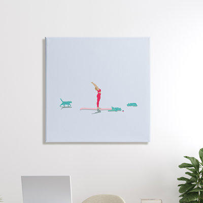 Minimal Yoga Stretch Feline Cats Relaxing Over Blue - impression