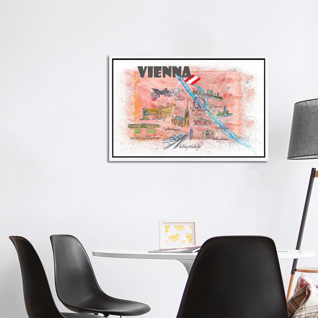 Vienna Austria Illustrated Map by Markus & Martina Bleichner - Painting on Canvas