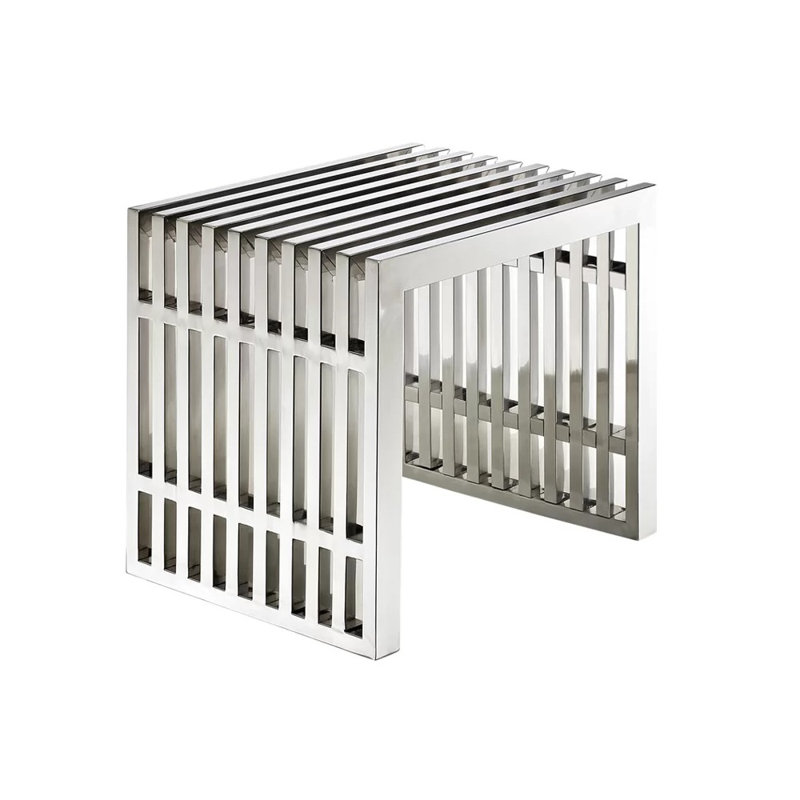 Banc en métal Waybury, H 17 po x l 48 po x P 18 po, Acier inoxydable poli