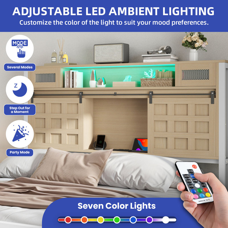 Lit plateforme avec rangement Farmhouse, Grand lit, Brun