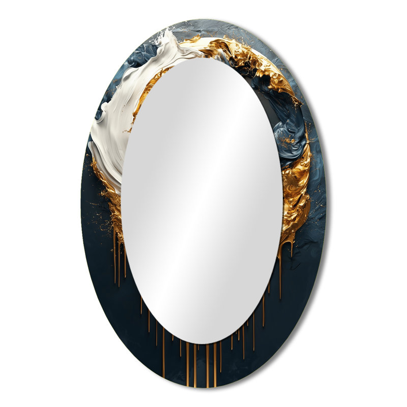 Black Gold Abstract Shapes And Lines II - Gold Oval Wall Mirror Decor, 36" x 24"