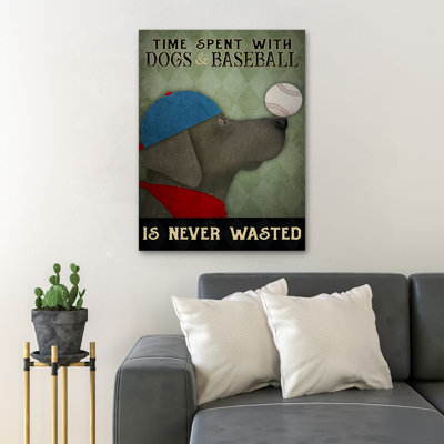 «Dog And His Ball - Time Spent With Dogs And Baseball», toile tendue avec châssis