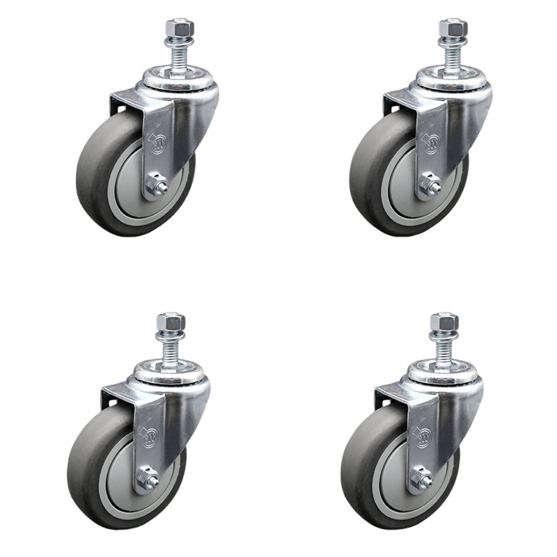 Rubber ½ Inch Threaded Stem Caster Set 2 Brakes SCC