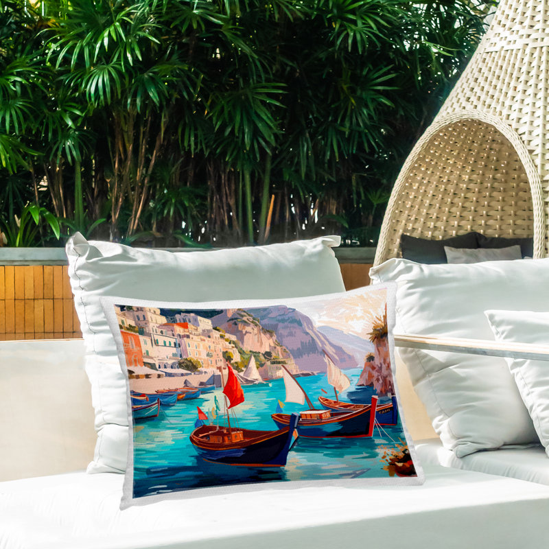 Coussin d'extérieur Capri Boat View par Amelia Noyes