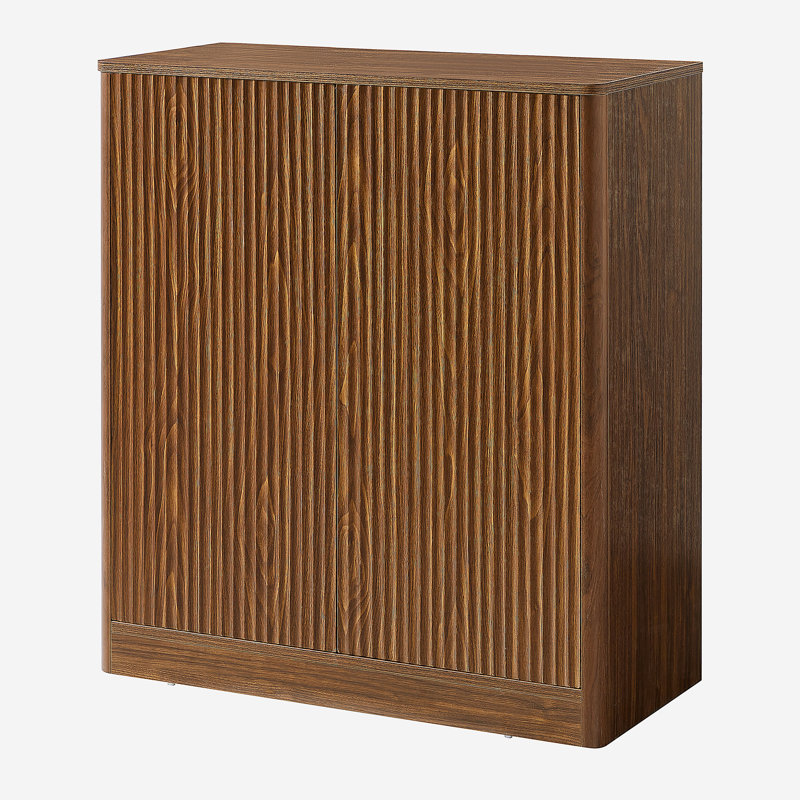 31.5-inch modern wavy sideboard, curved contour design storage cabinet, 2-door cabinet with storage function, Walnut