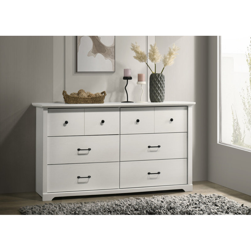 Commode blanche à 6 tiroirs avec poignées noires Elara, Blanc
