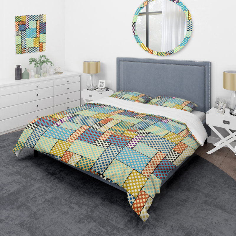 Multicolor Dots Patchwork Polyester Patchwork Duvet Cover, Twin Duvet Cover + 1 Standard Sham