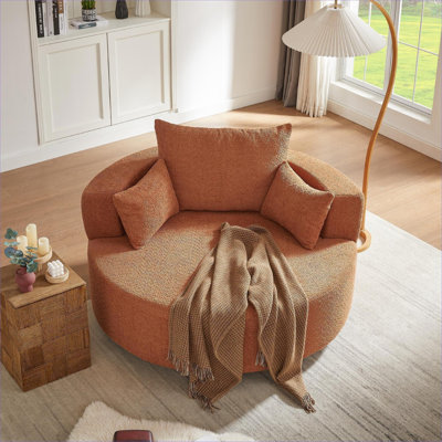 Single Seat Modern Circular 360° Swivel Barrel Accent Chair Chenille Green Finish