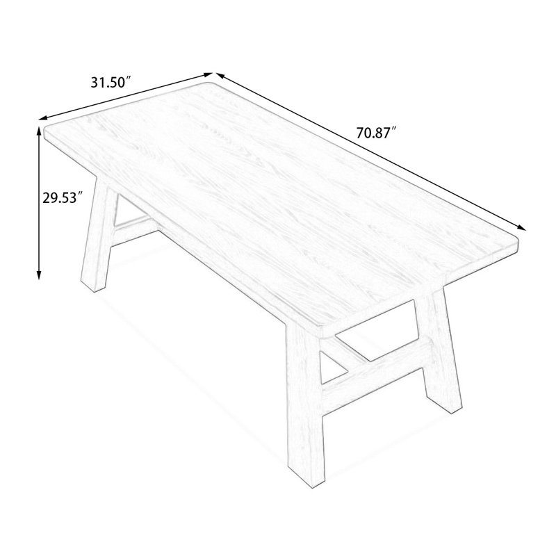 Bureau rectangulaire brun en bois massif, H 29,53 po x l 70,87 po x P 31,5 po