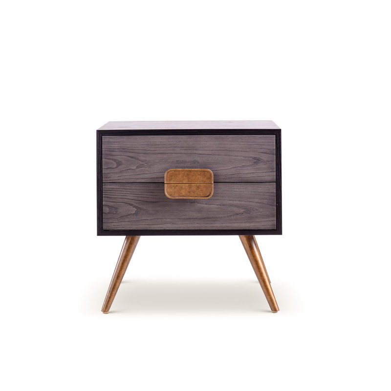 Bedside Table, Black Grained Ash/Charcoal/Brass