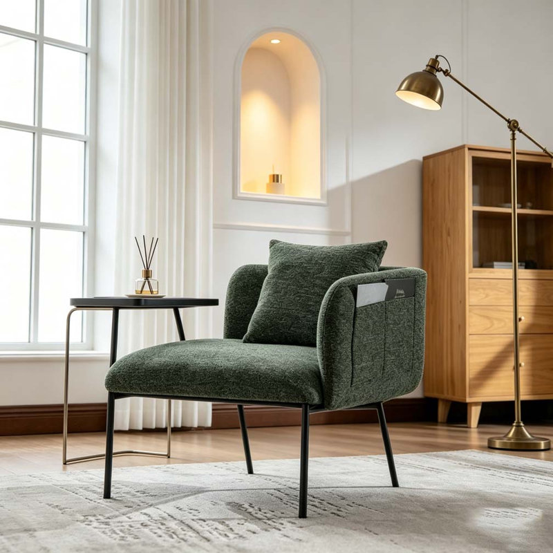 Fauteuil de détente Lounge avec petite table et coussin de dossier, Émeraude