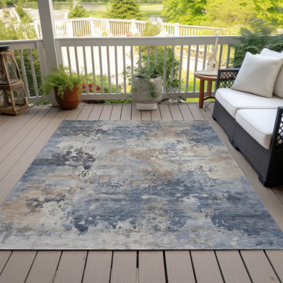 Machine Washable Indoor/Outdoor Xhevrie Denim Rug