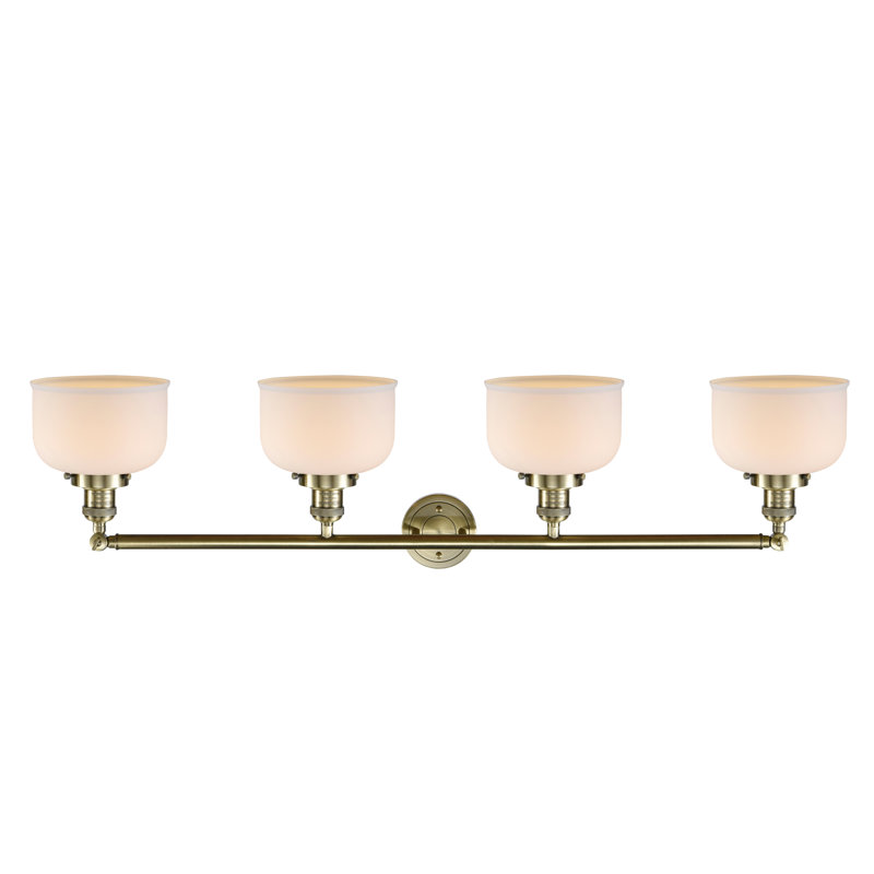 Bell - 4 Light 44" Bath Vanity Light, Antique Brass, Matte White, Incandescent