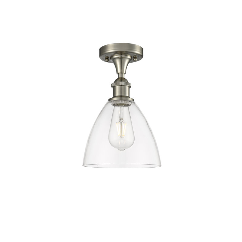 Plafonnier semi-encastré 1 lumière Germinia, Transparent, H 11,25 po x l 7,5 po x P 7,5 po, Nickel satiné brossé